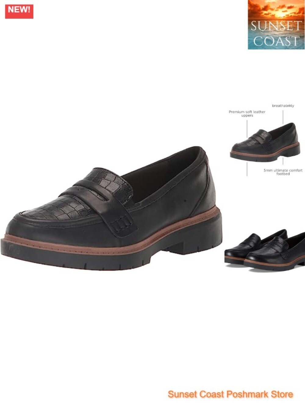 Women's Leather Loafers Slip-Ons Low Block Heel Round Toe Casual